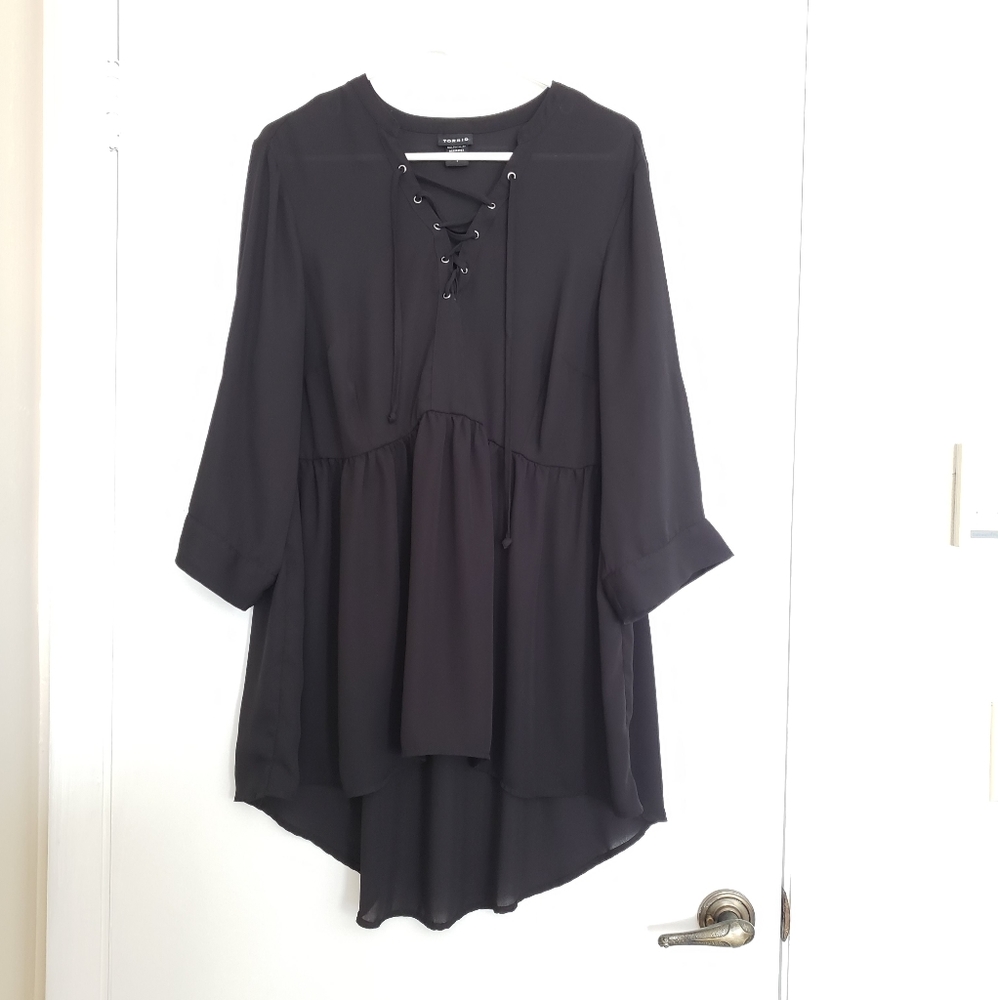 🎀Torrid Chiffon Tie Lattice Neck Black Babydoll